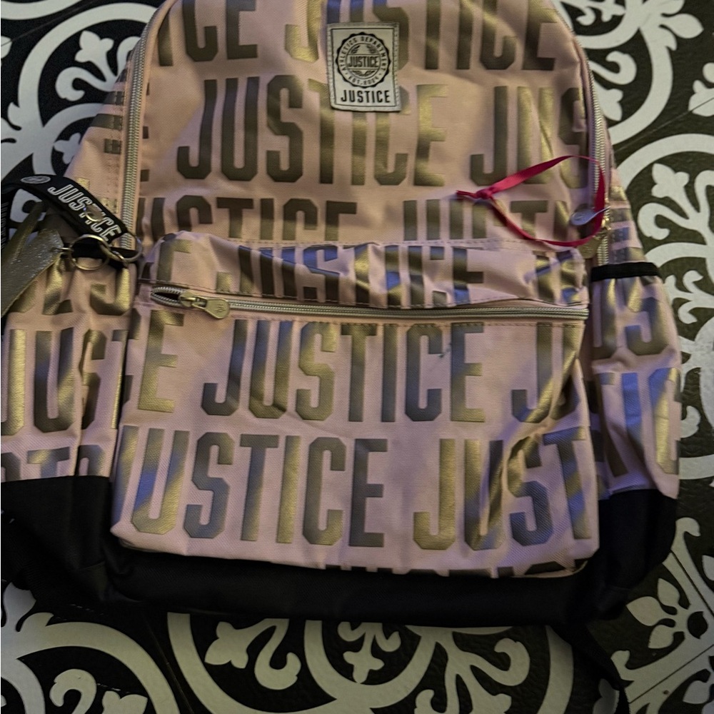 Justice Metallic Pink and Black Backpack